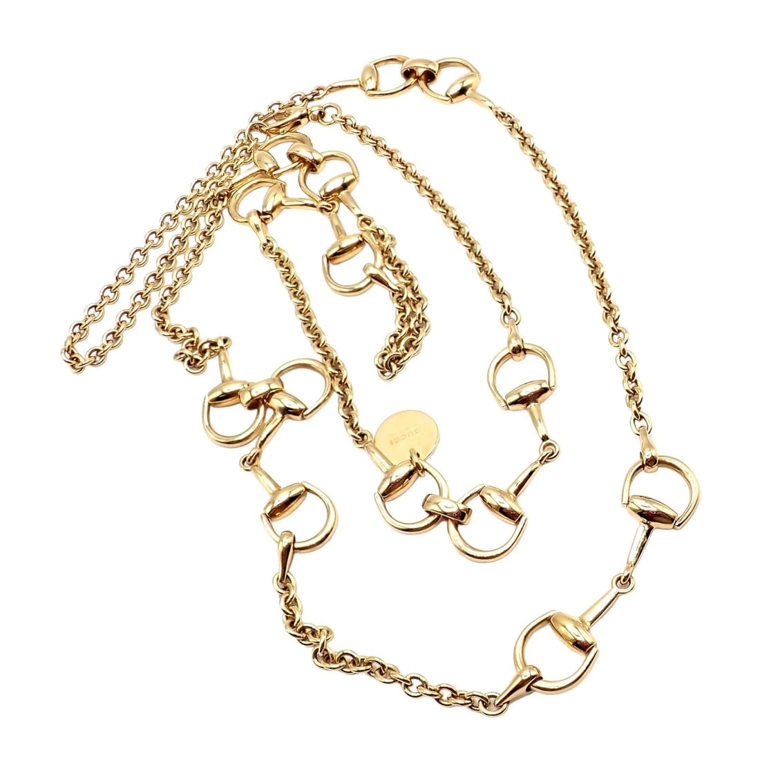 Rare! Authentic Gucci 18k Yellow Gold Horsebit 34.5" Long Chain Sautoir Necklace - 3
