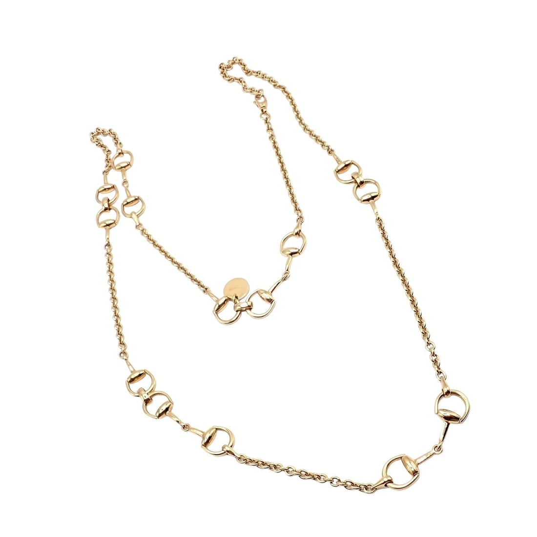 Rare! Authentic Gucci 18k Yellow Gold Horsebit 34.5" Long Chain Sautoir Necklace - 8