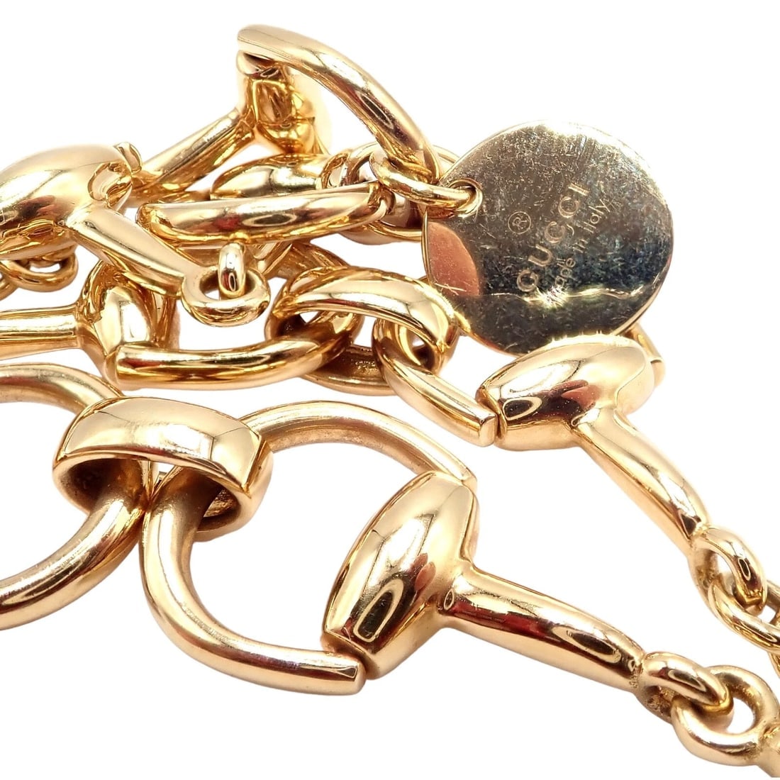 Rare! Authentic Gucci 18k Yellow Gold Horsebit 34.5" Long Chain Sautoir Necklace - 9