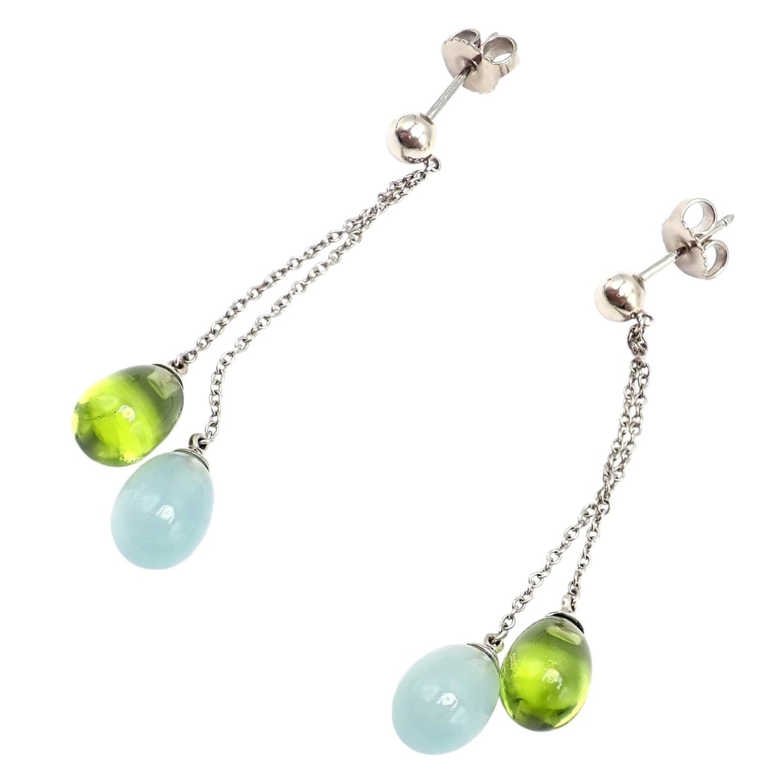 Authentic! Tiffany & Co 18k White Gold Rainbow Drop Peridot Chalcedony Earrings - 10
