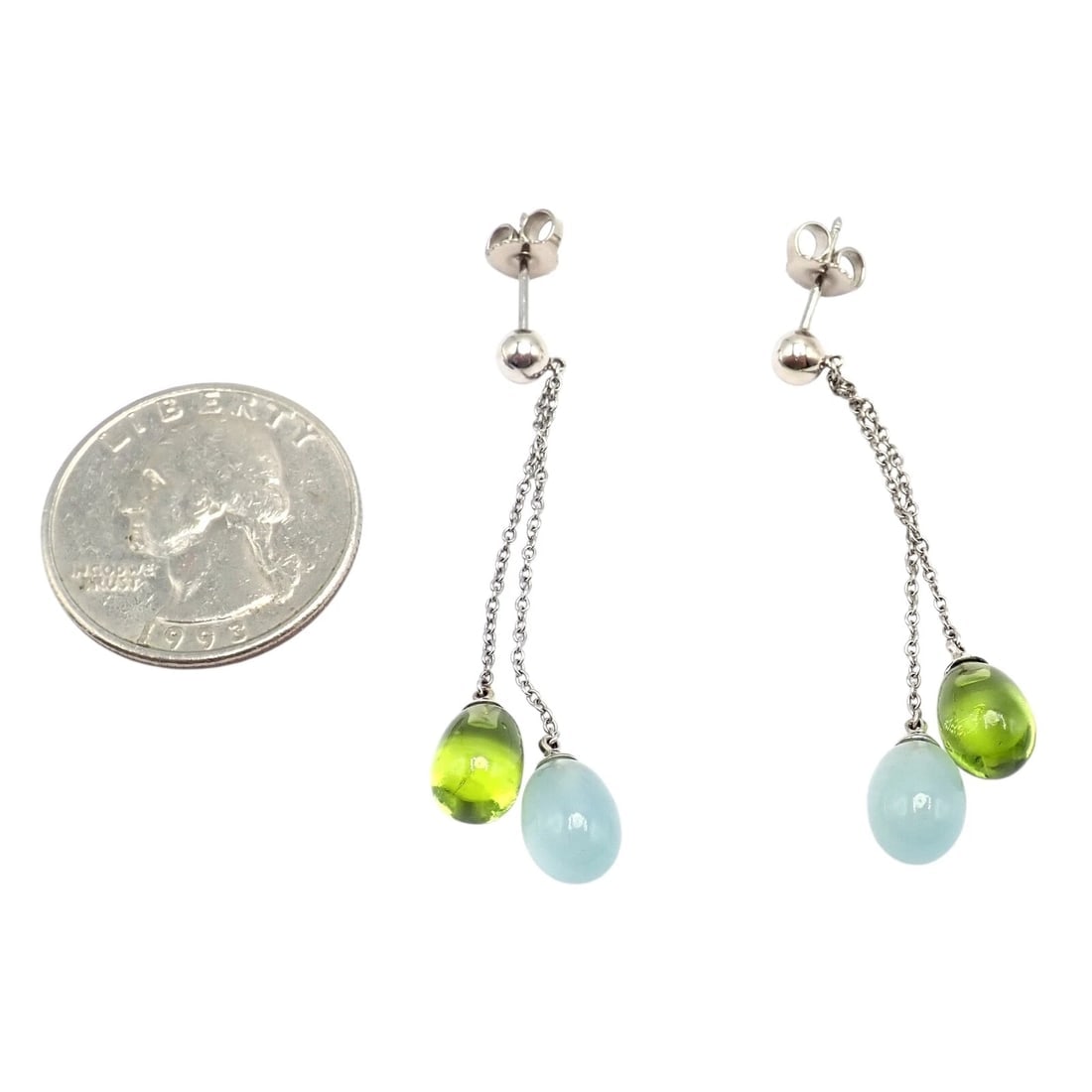 Authentic! Tiffany & Co 18k White Gold Rainbow Drop Peridot Chalcedony Earrings - 4