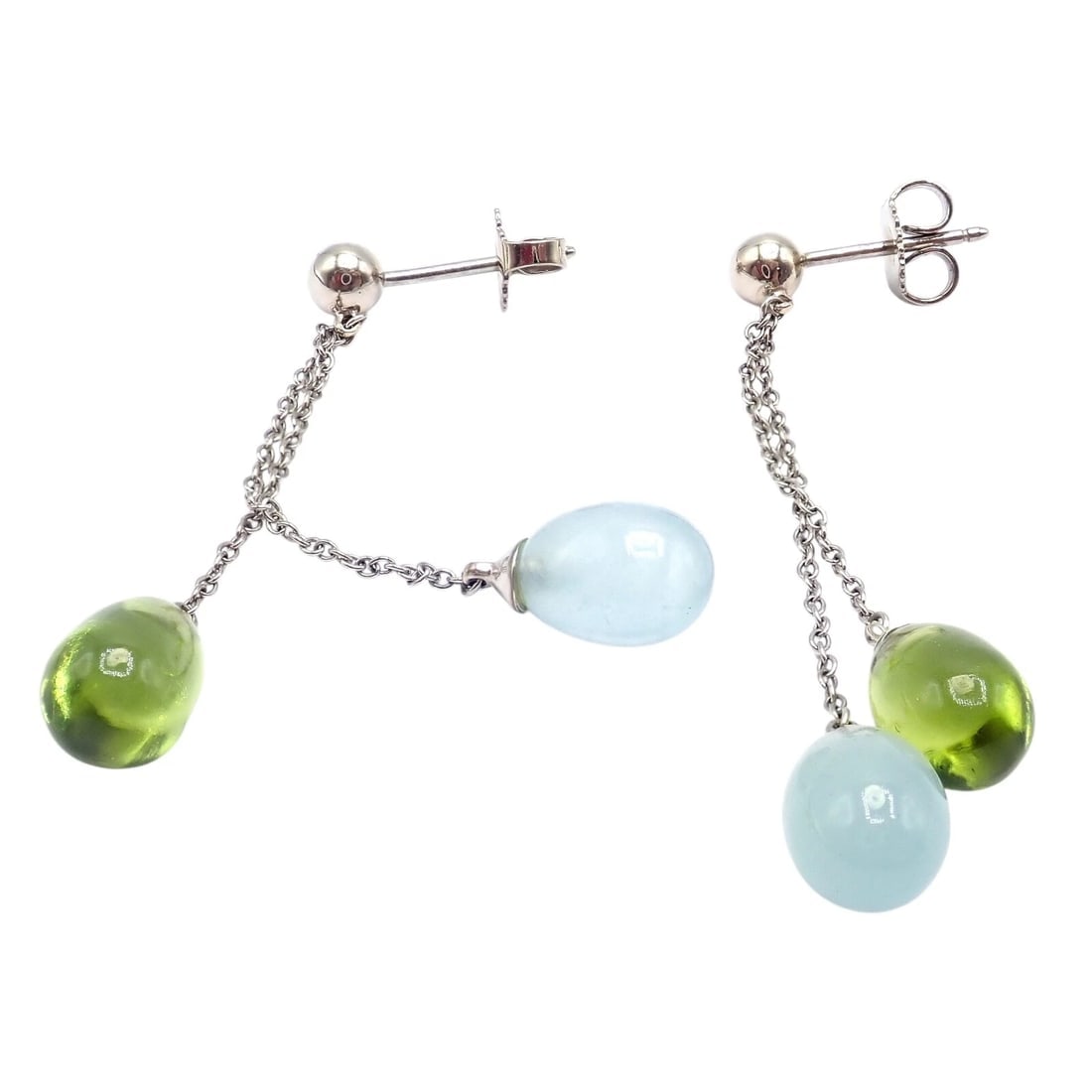 Authentic! Tiffany & Co 18k White Gold Rainbow Drop Peridot Chalcedony Earrings - 9