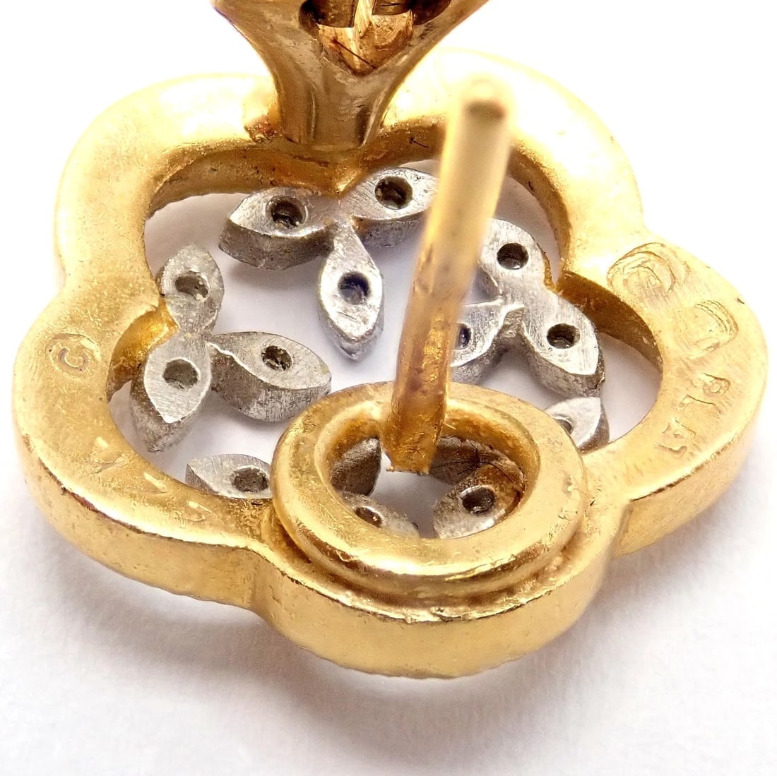 Authentic! Cathy Waterman 22k Yellow Gold Platinum Diamond Vine Flower Earrings - 2