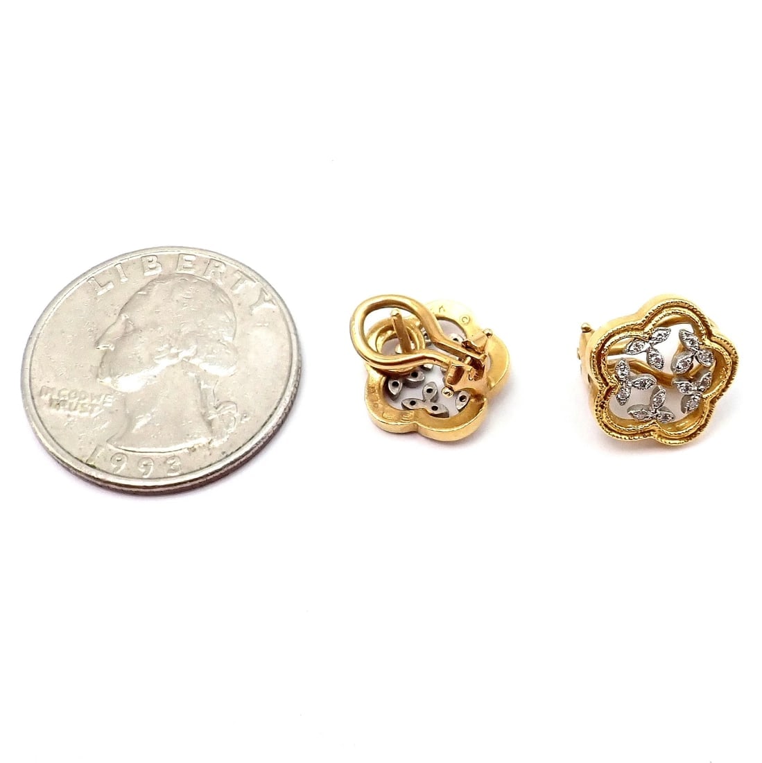 Authentic! Cathy Waterman 22k Yellow Gold Platinum Diamond Vine Flower Earrings - 3