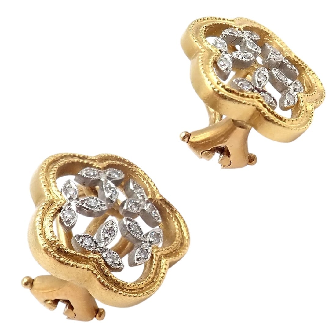 Authentic! Cathy Waterman 22k Yellow Gold Platinum Diamond Vine Flower Earrings - 4