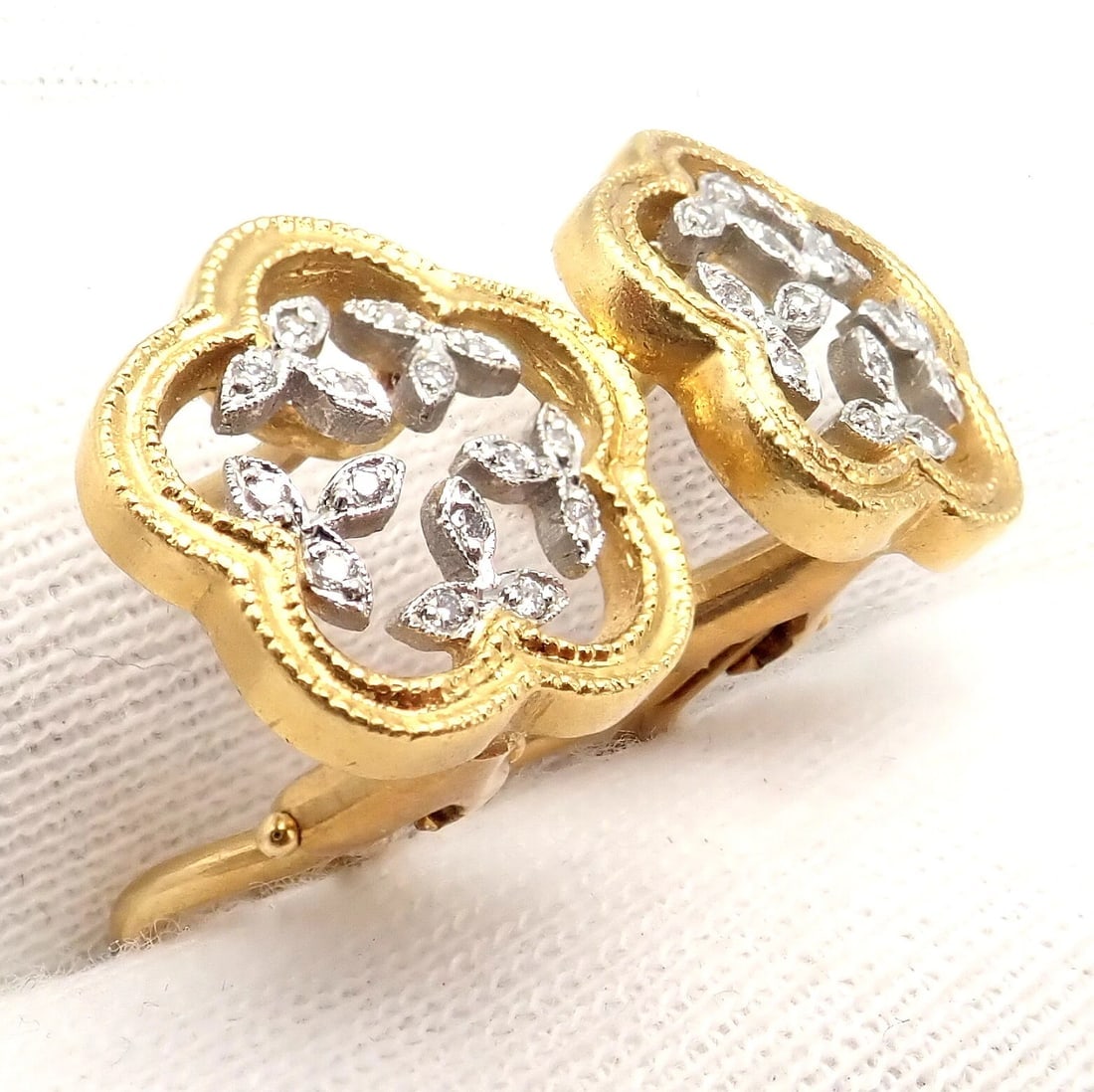 Authentic! Cathy Waterman 22k Yellow Gold Platinum Diamond Vine Flower Earrings - 6