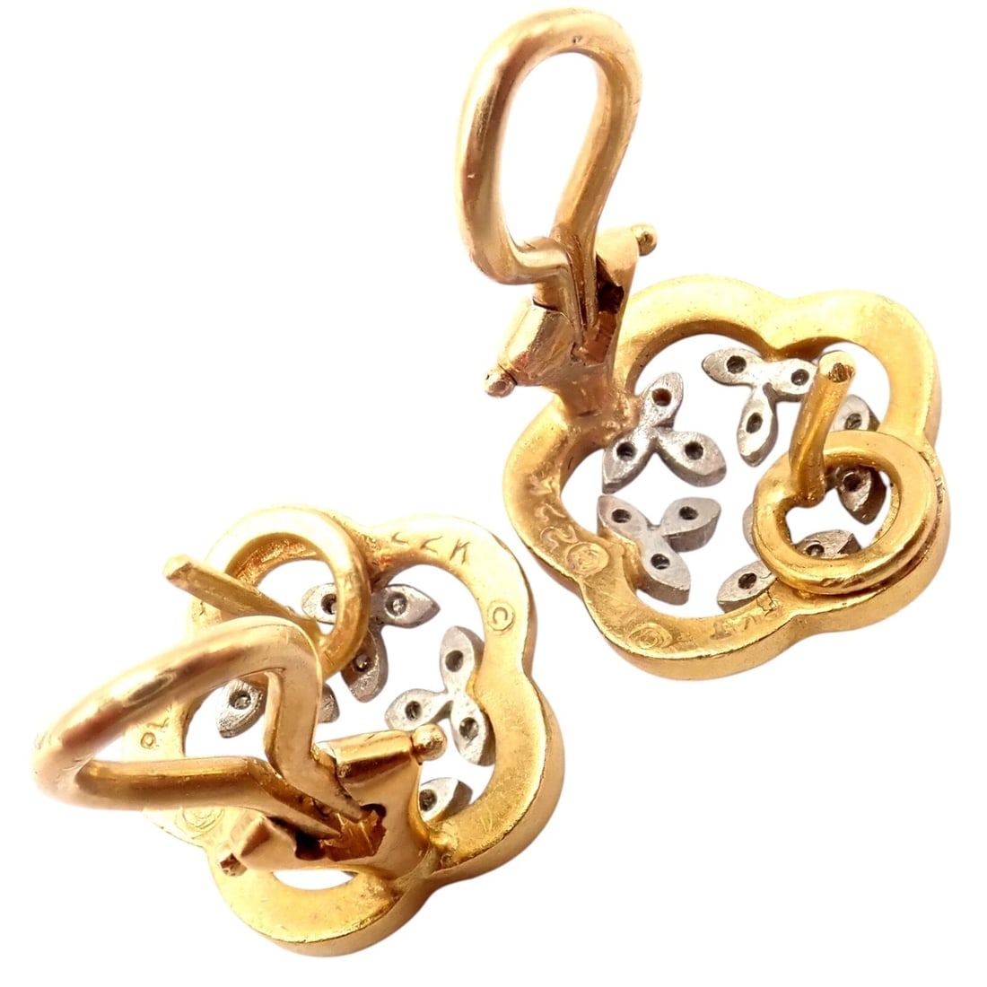 Authentic! Cathy Waterman 22k Yellow Gold Platinum Diamond Vine Flower Earrings - 8