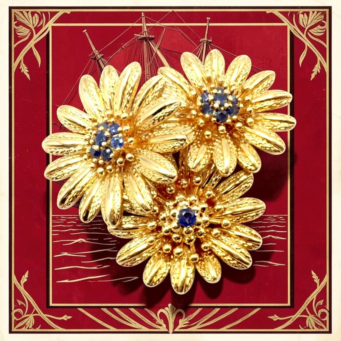 Vintage! Authentic Tiffany & Co. 18k Yellow Gold Sapphire Flower Pin Brooch - 2