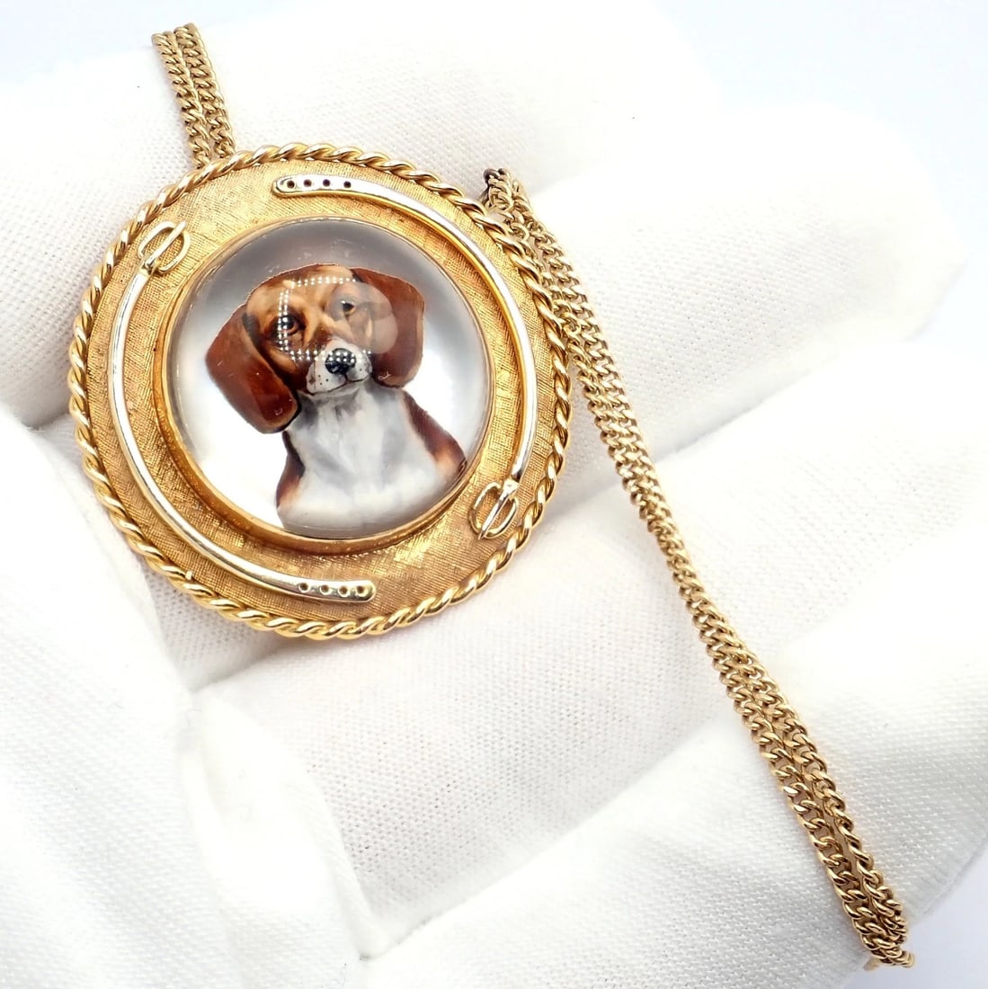 Vintage! Tiffany 14k Yellow Gold Essex Reverse Intaglio Dog Necklace Brooch - 10