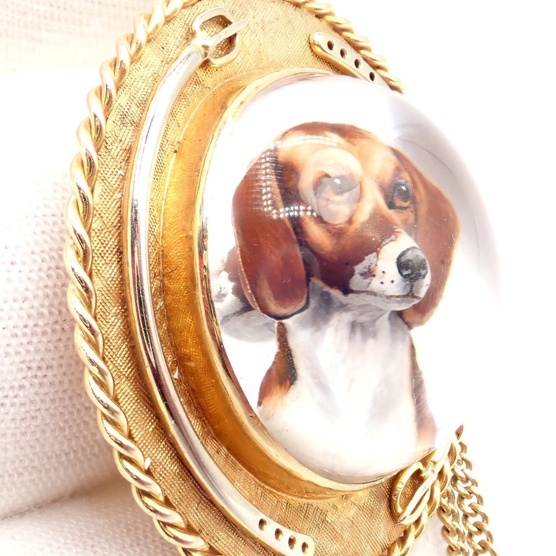 Vintage! Tiffany 14k Yellow Gold Essex Reverse Intaglio Dog Necklace Brooch - 11