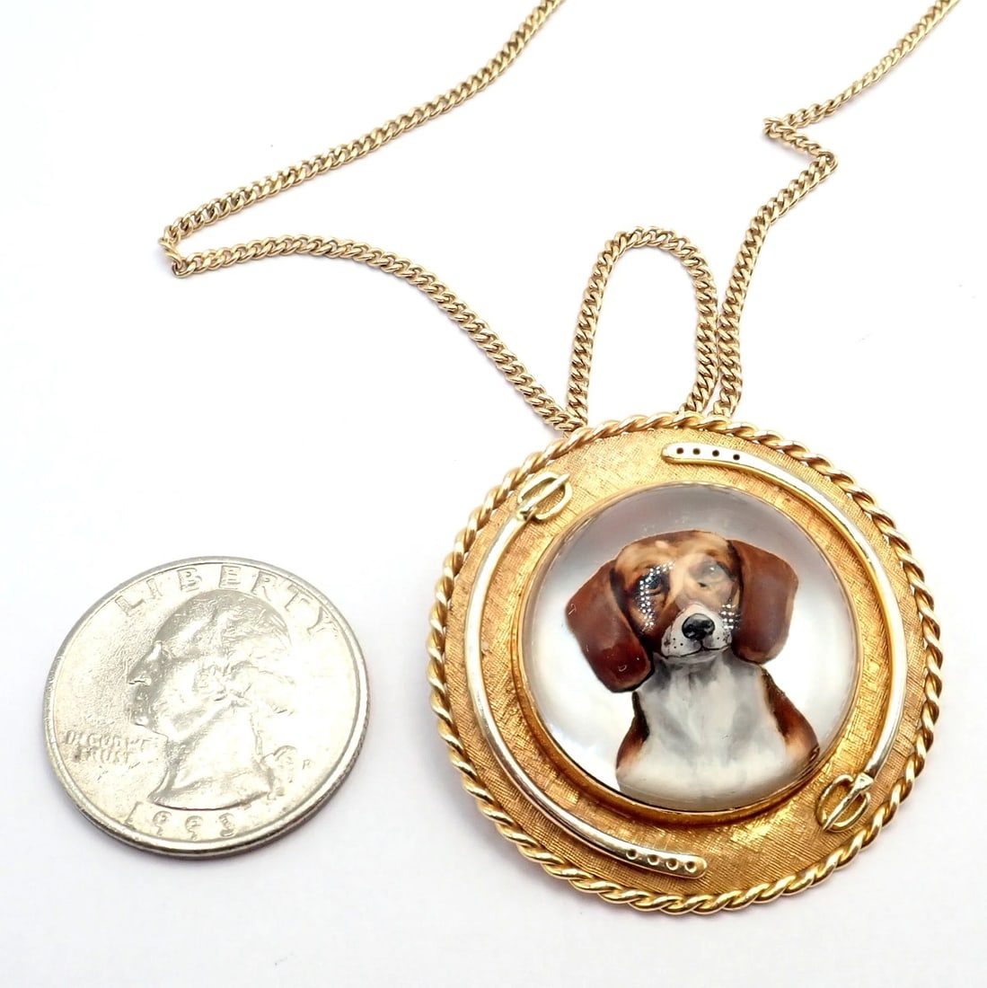 Vintage! Tiffany 14k Yellow Gold Essex Reverse Intaglio Dog Necklace Brooch - 13