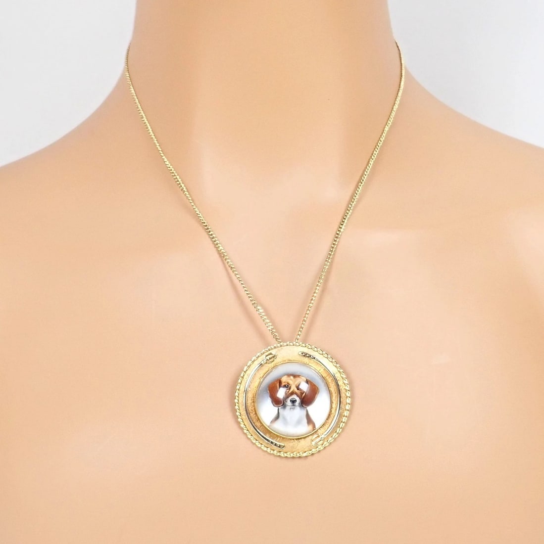 Vintage! Tiffany 14k Yellow Gold Essex Reverse Intaglio Dog Necklace Brooch - 14