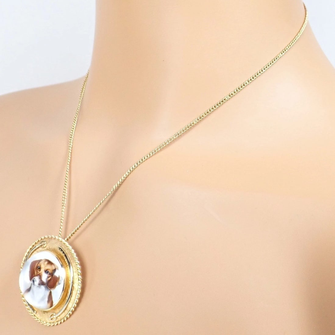 Vintage! Tiffany 14k Yellow Gold Essex Reverse Intaglio Dog Necklace Brooch - 15