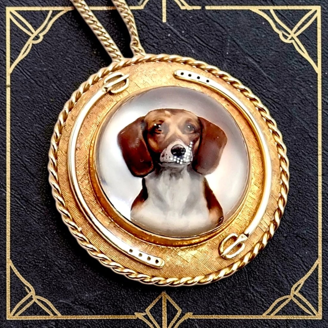 Vintage! Tiffany 14k Yellow Gold Essex Reverse Intaglio Dog Necklace Brooch - 2