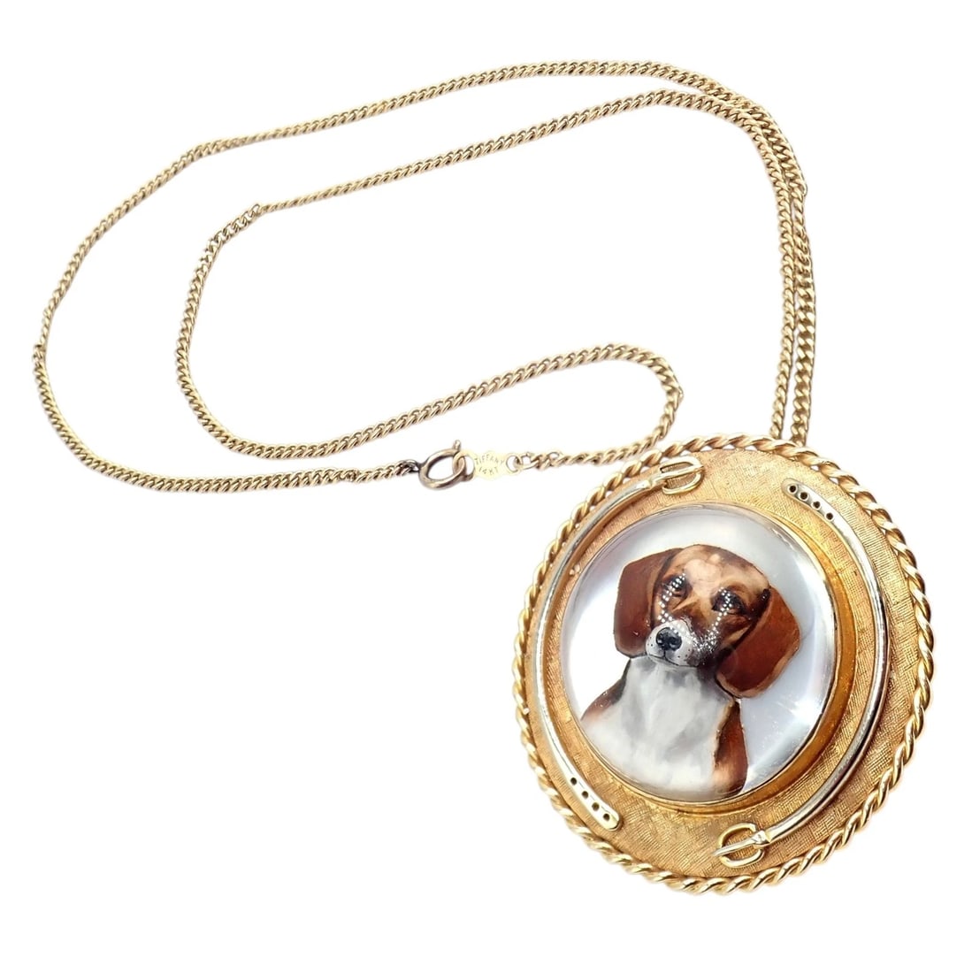 Vintage! Tiffany 14k Yellow Gold Essex Reverse Intaglio Dog Necklace Brooch - 3