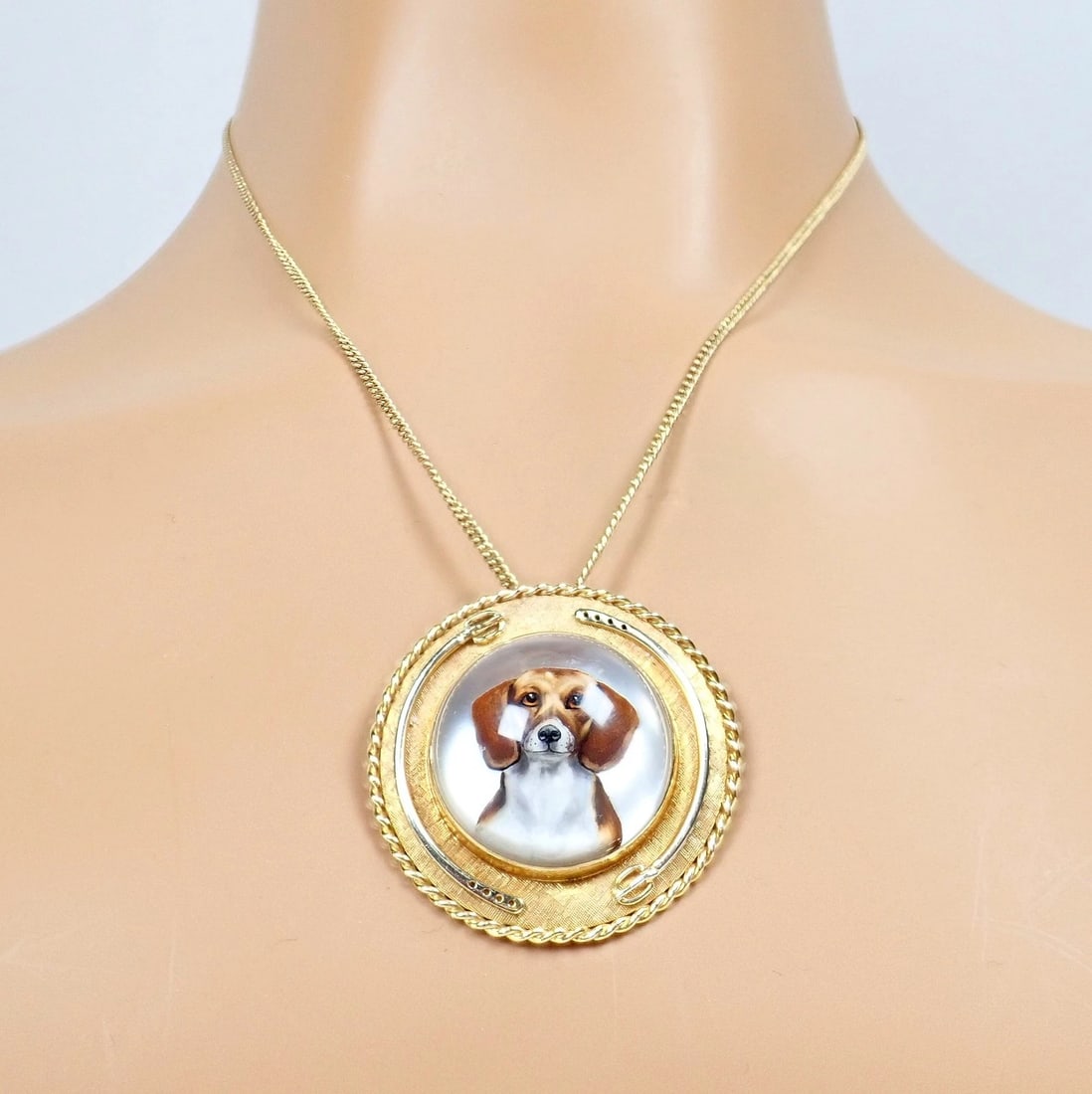 Vintage! Tiffany 14k Yellow Gold Essex Reverse Intaglio Dog Necklace Brooch - 4