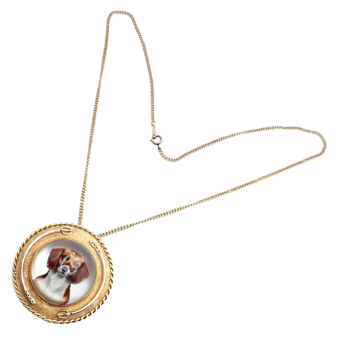 Vintage! Tiffany 14k Yellow Gold Essex Reverse Intaglio Dog Necklace Brooch - 7