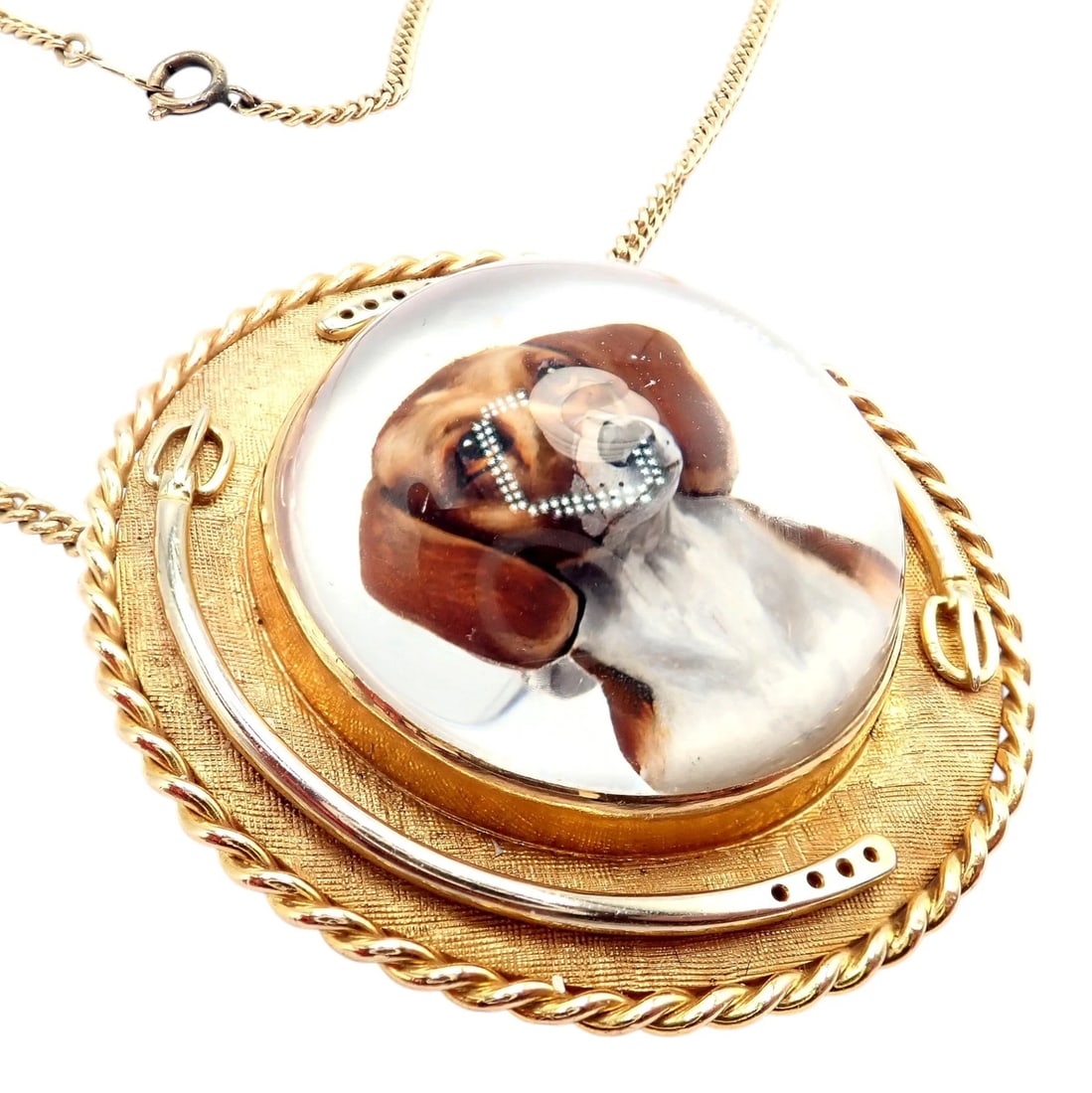Vintage! Tiffany 14k Yellow Gold Essex Reverse Intaglio Dog Necklace Brooch - 8