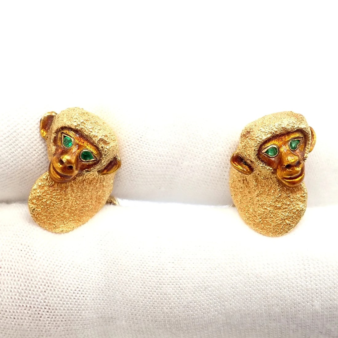 Vintage Tiffany & Co. 18k Yellow Gold Emerald Enamel Monkey Cufflinks 1991 - 10