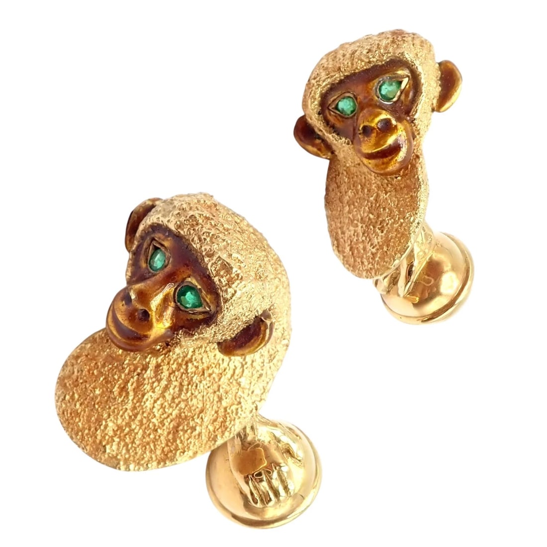 Vintage Tiffany & Co. 18k Yellow Gold Emerald Enamel Monkey Cufflinks 1991 (1 of 11)