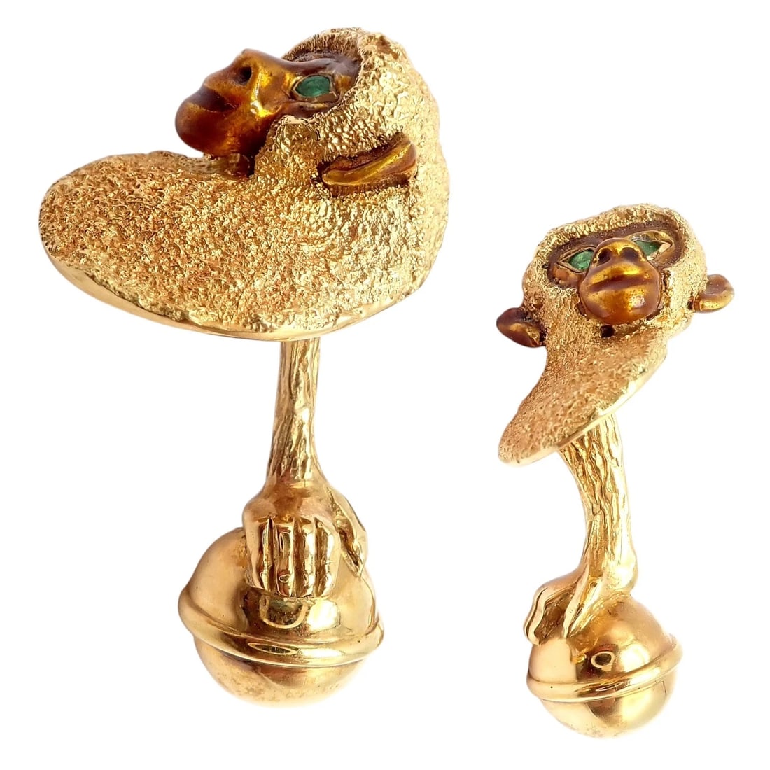 Vintage Tiffany & Co. 18k Yellow Gold Emerald Enamel Monkey Cufflinks 1991 - 9