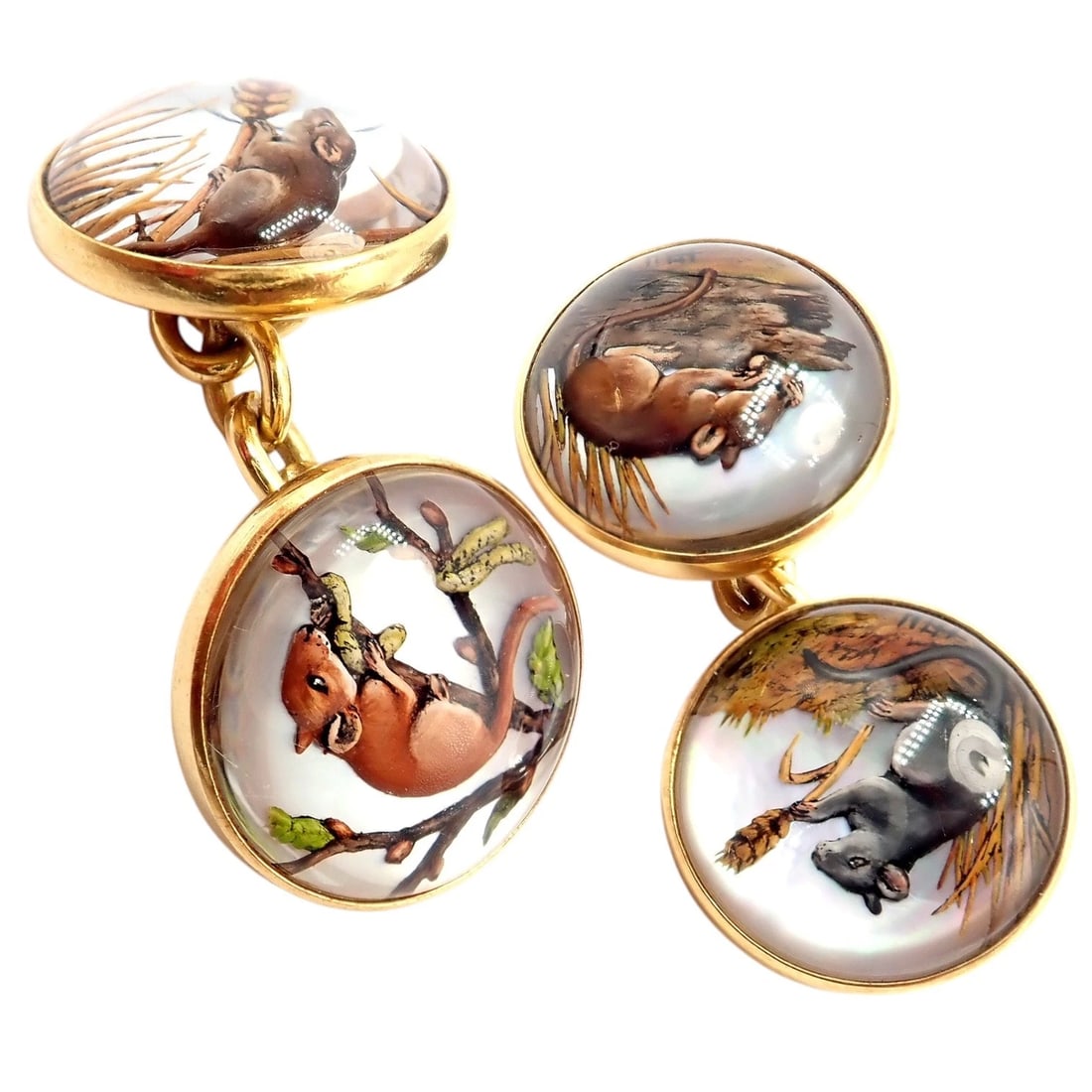 Vintage Tiffany & Co 18k Yellow Gold Essex Reverse Intaglio Field Mice Cufflinks - 6