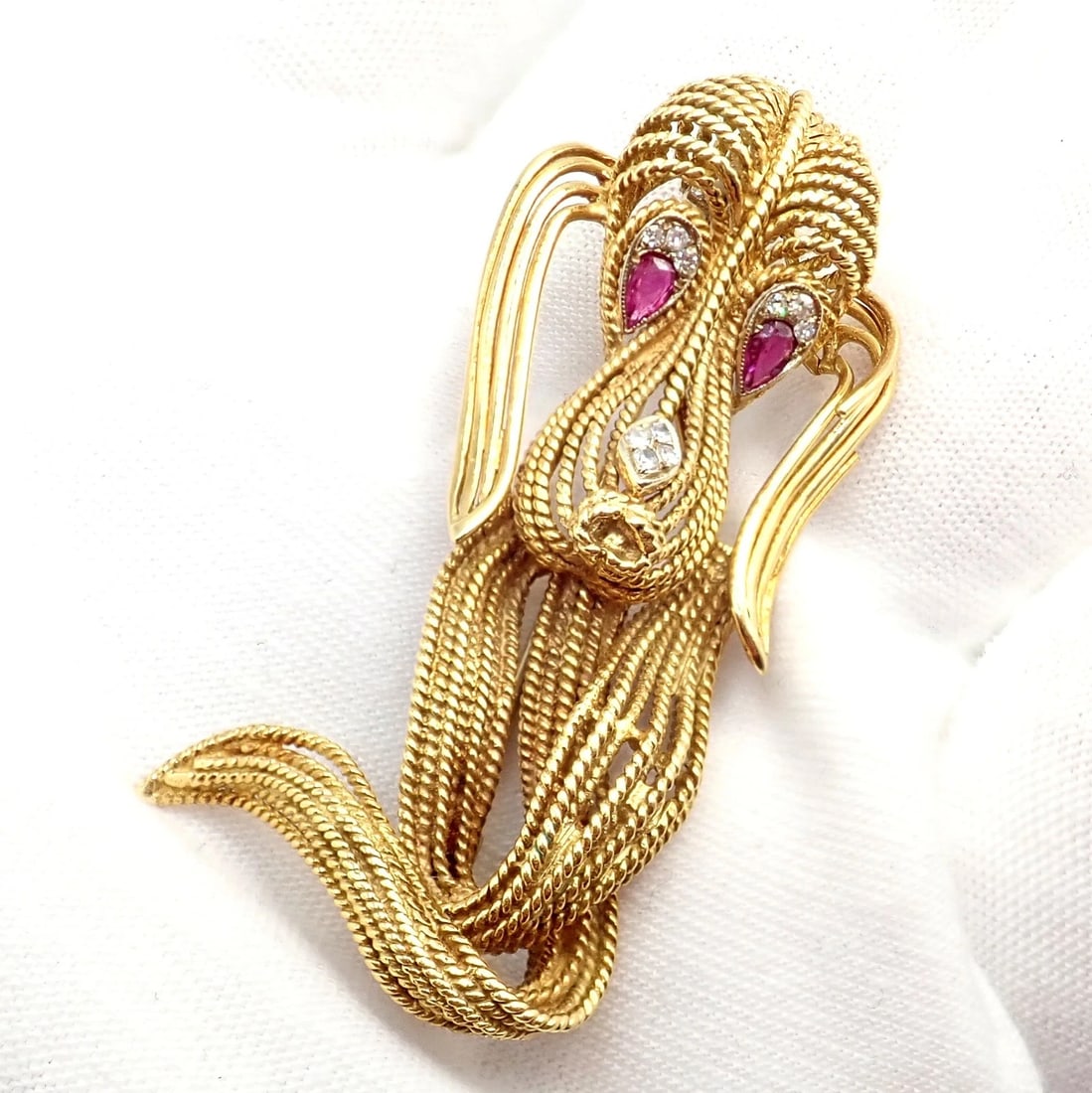 Vintage! H. Stern 18k Yellow Gold Diamond Ruby Basset Hound Dog Pin Brooch - 10