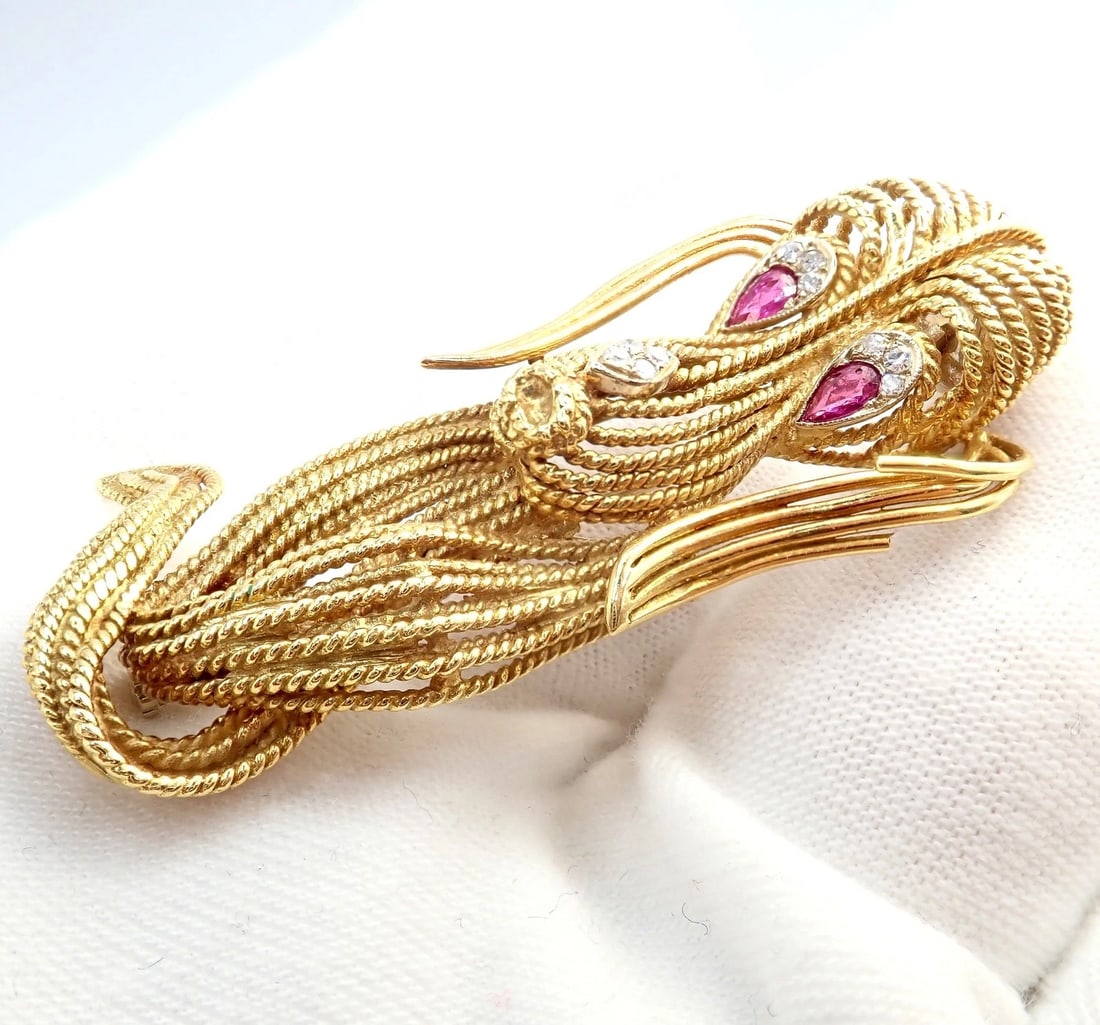 Vintage! H. Stern 18k Yellow Gold Diamond Ruby Basset Hound Dog Pin Brooch - 11