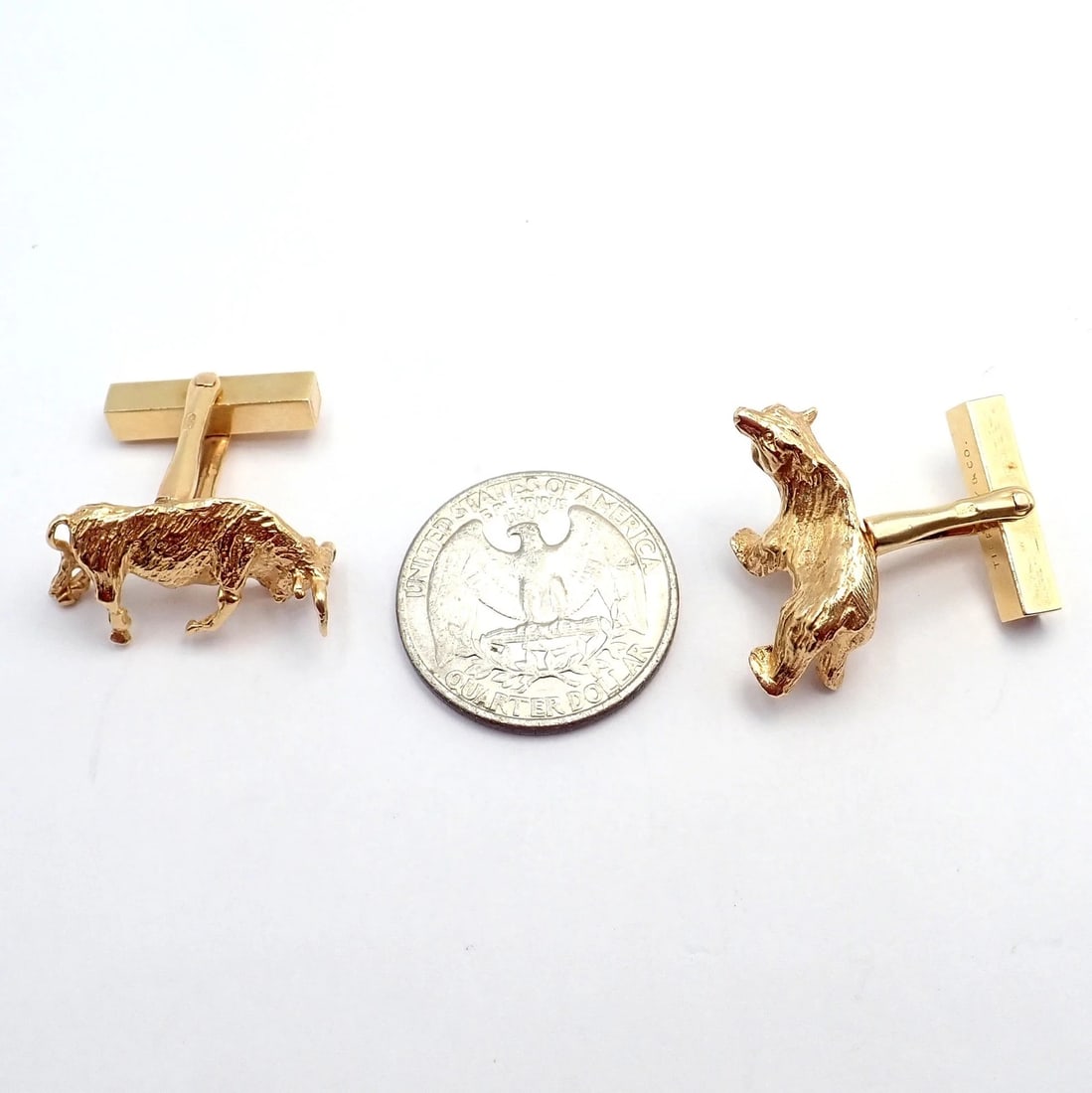 Rare! Vintage Tiffany & Co. 14k Yellow Gold Stock Market Bull Bear Cufflinks - 12