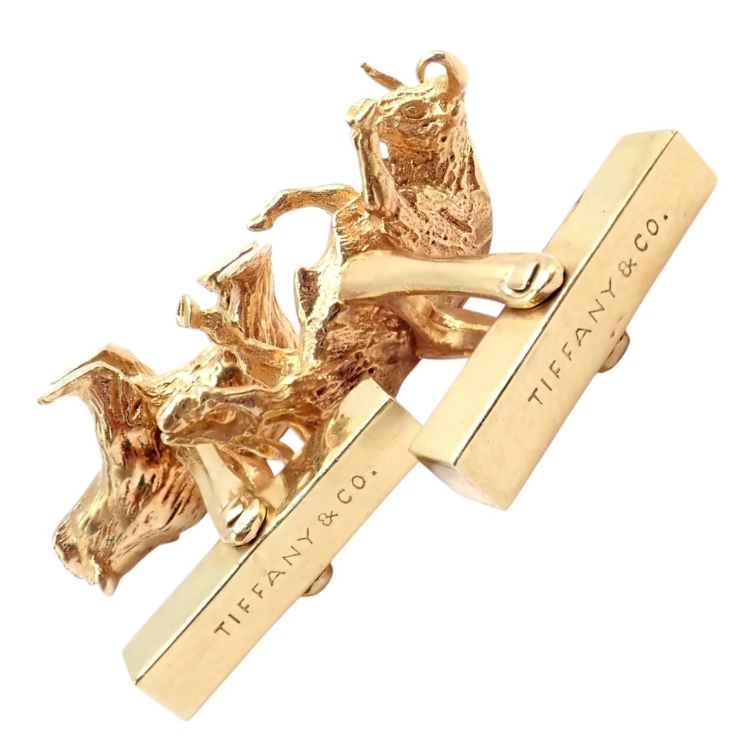 Rare! Vintage Tiffany & Co. 14k Yellow Gold Stock Market Bull Bear Cufflinks - 3