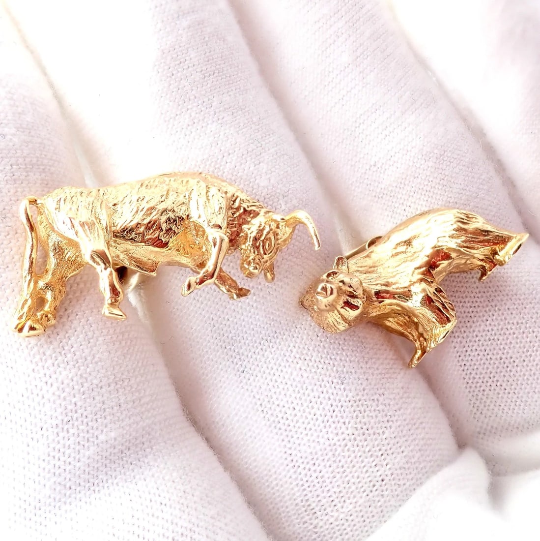Rare! Vintage Tiffany & Co. 14k Yellow Gold Stock Market Bull Bear Cufflinks - 5