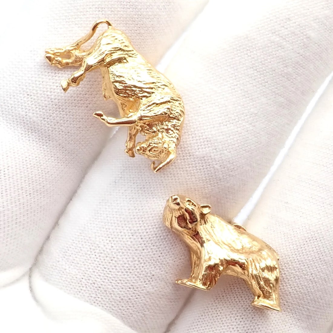 Rare! Vintage Tiffany & Co. 14k Yellow Gold Stock Market Bull Bear Cufflinks - 9
