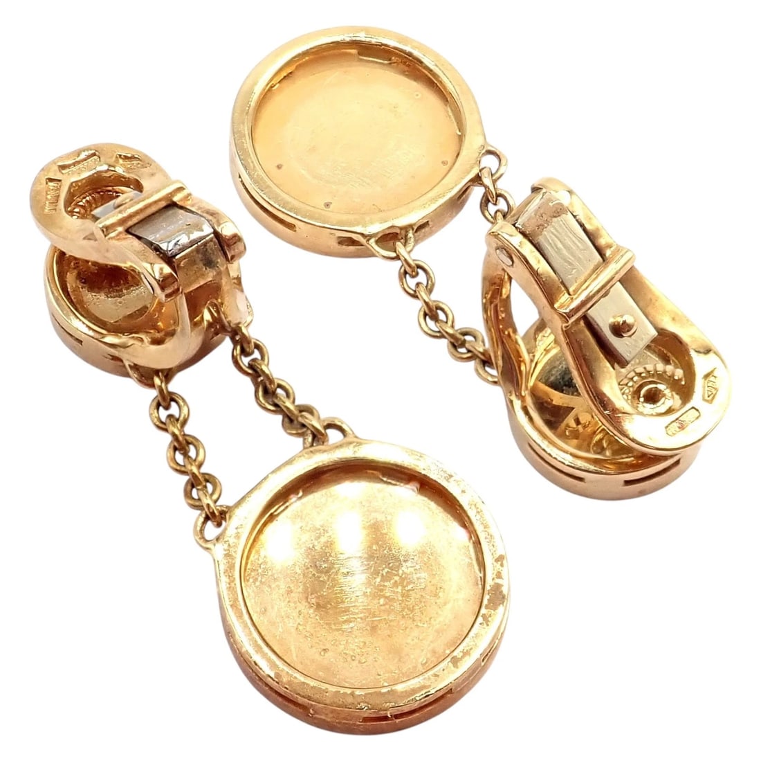 Rare! Authentic Bvlgari Bulgari 18k Yellow Gold Lapis Disc Double Logo Earrings - 5