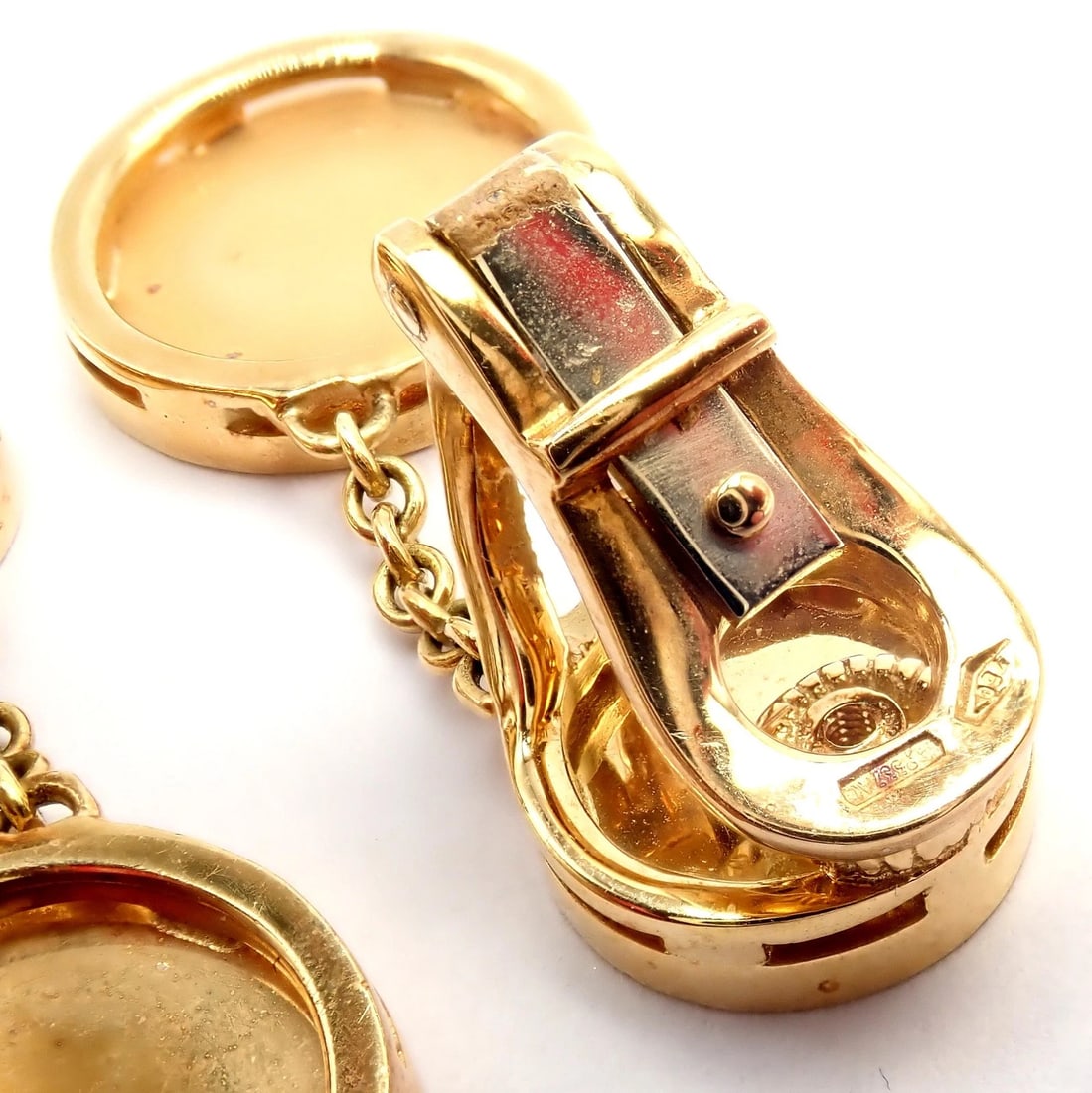 Rare! Authentic Bvlgari Bulgari 18k Yellow Gold Lapis Disc Double Logo Earrings - 8