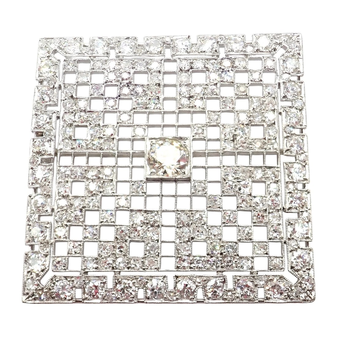 Vintage Estate Art Deco Platinum 5ctw Diamond Square Pin Brooch - 10