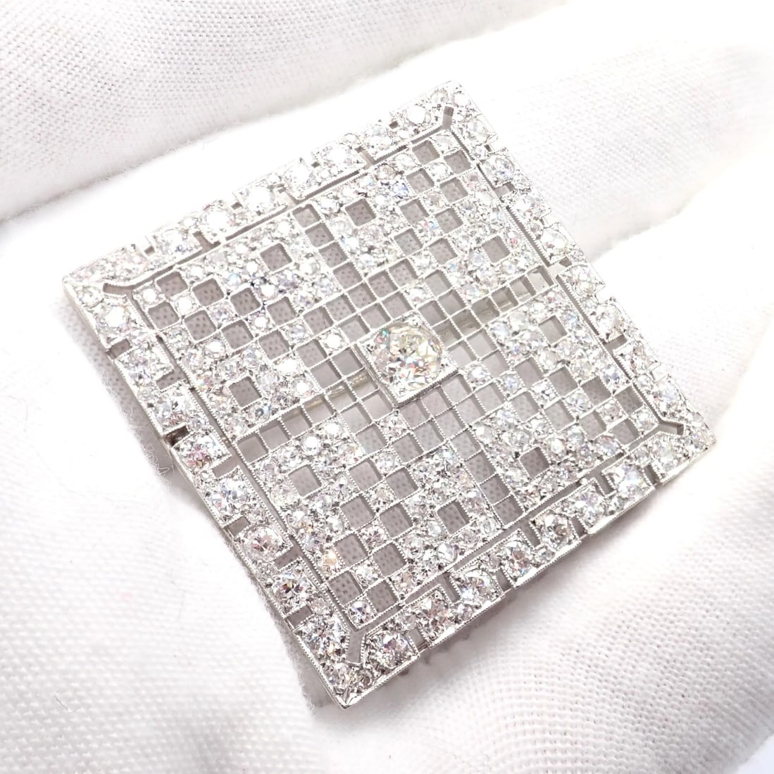 Vintage Estate Art Deco Platinum 5ctw Diamond Square Pin Brooch - 3