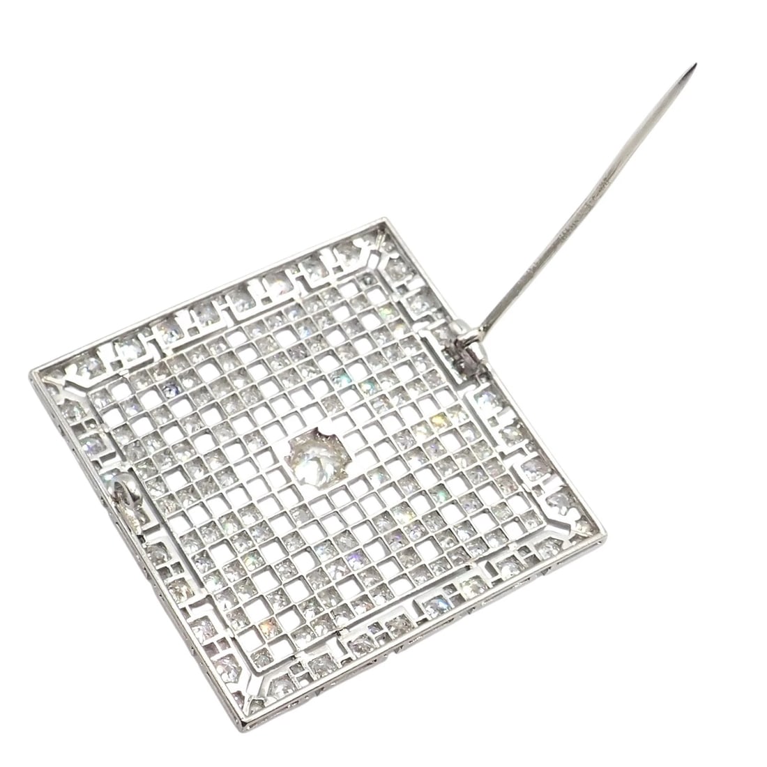 Vintage Estate Art Deco Platinum 5ctw Diamond Square Pin Brooch - 4