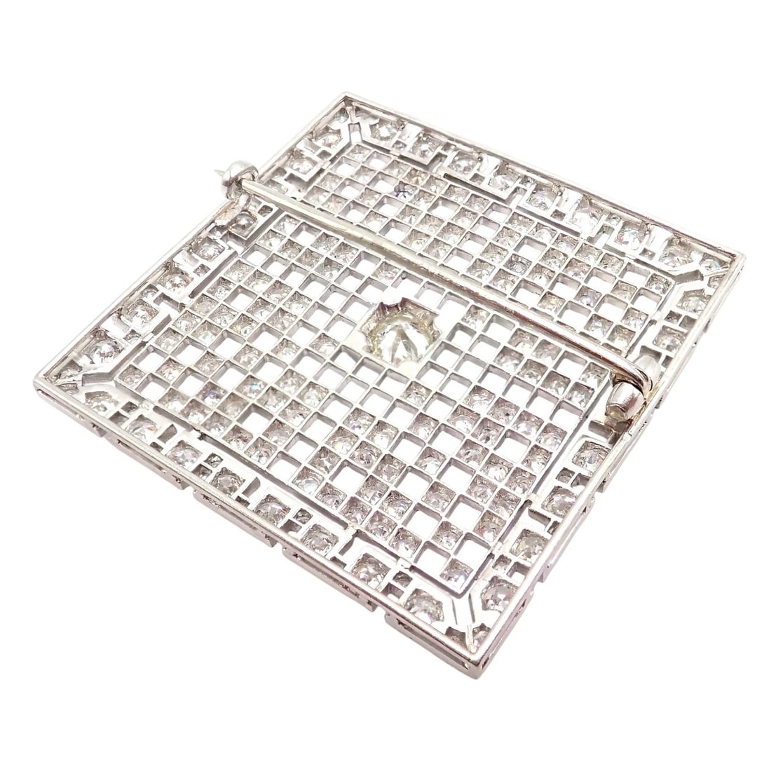 Vintage Estate Art Deco Platinum 5ctw Diamond Square Pin Brooch - 5