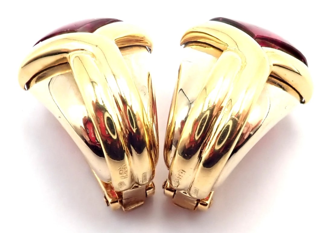 Vintage! Bulgari Bvlgari 18k Yellow & White Gold Pink Tourmaline Earrings - 11