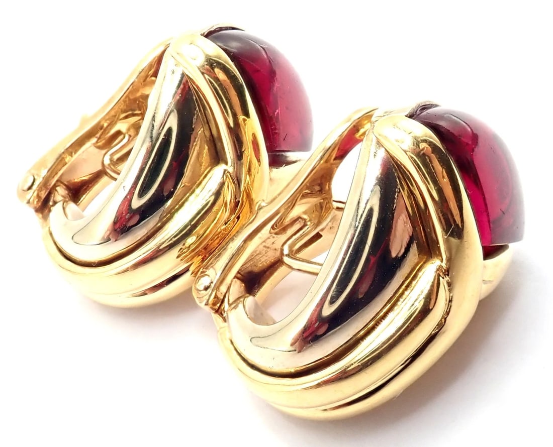 Vintage! Bulgari Bvlgari 18k Yellow & White Gold Pink Tourmaline Earrings - 12