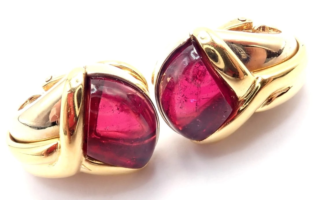 Vintage! Bulgari Bvlgari 18k Yellow & White Gold Pink Tourmaline Earrings - 13