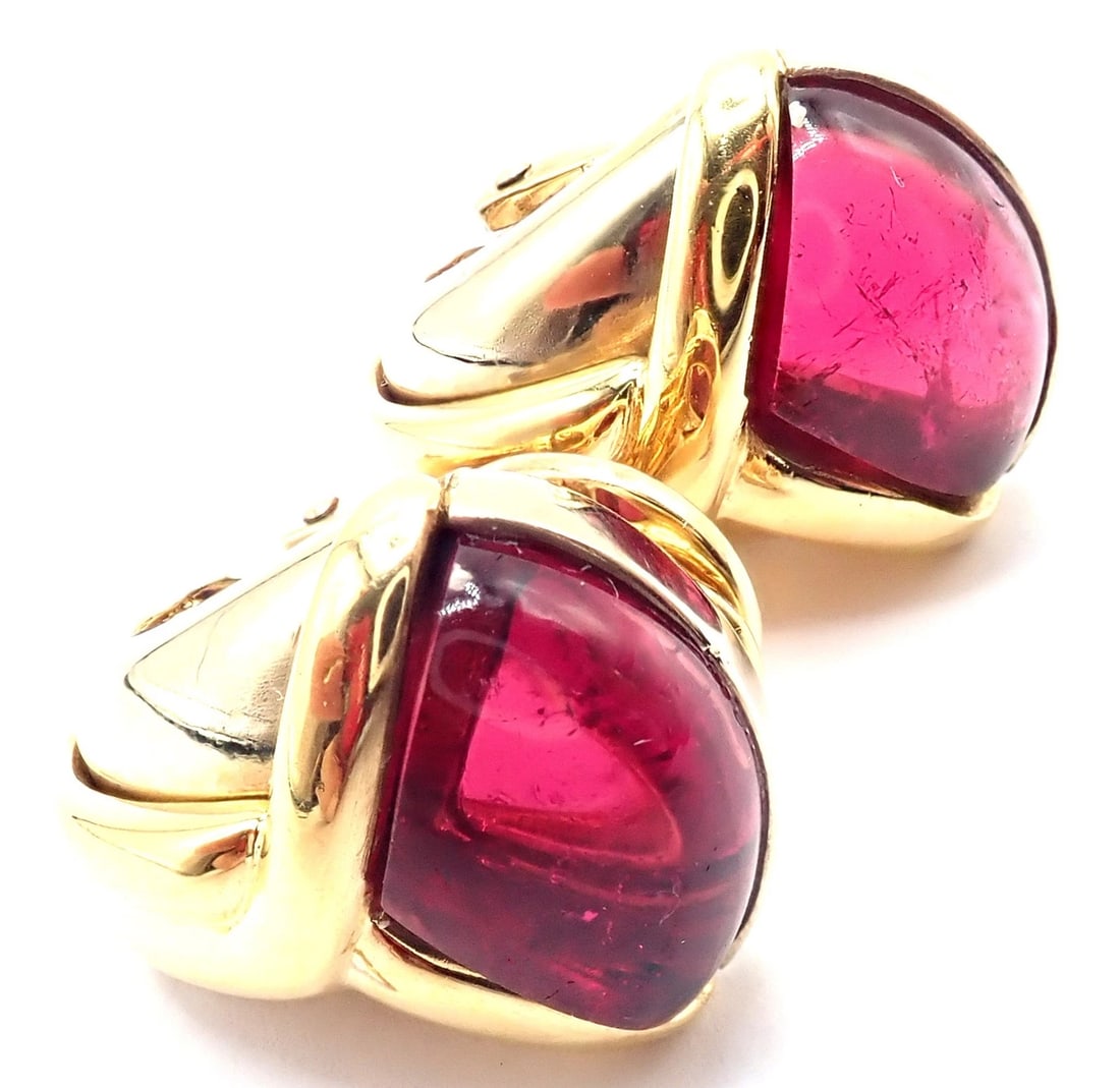 Vintage! Bulgari Bvlgari 18k Yellow & White Gold Pink Tourmaline Earrings - 14