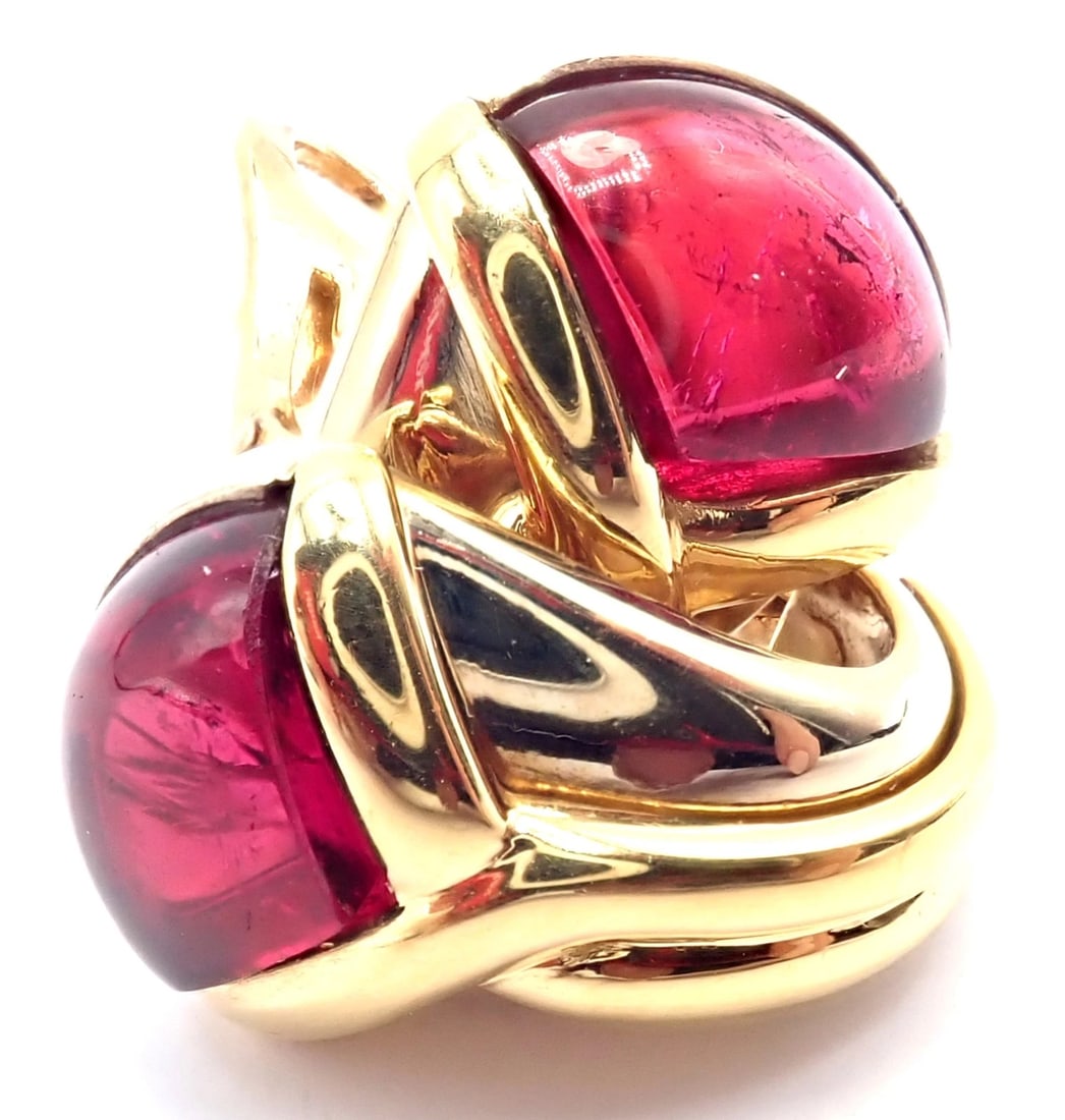 Vintage! Bulgari Bvlgari 18k Yellow & White Gold Pink Tourmaline Earrings - 15