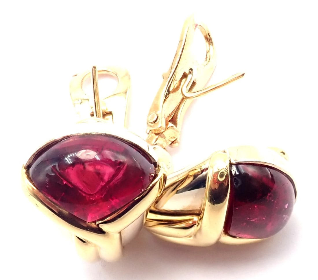 Vintage! Bulgari Bvlgari 18k Yellow & White Gold Pink Tourmaline Earrings - 4