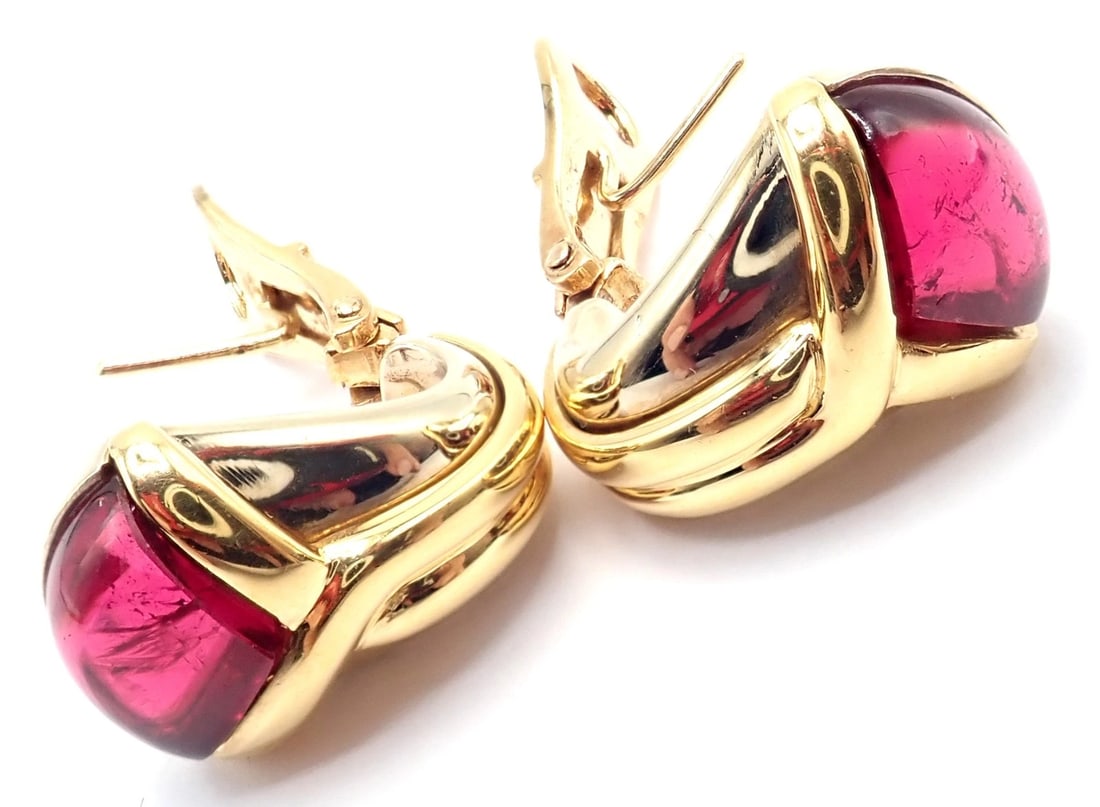 Vintage! Bulgari Bvlgari 18k Yellow & White Gold Pink Tourmaline Earrings - 6