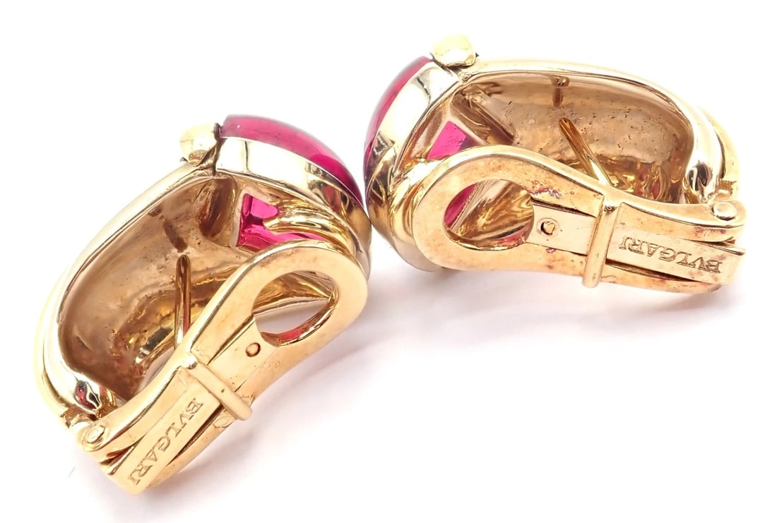 Vintage! Bulgari Bvlgari 18k Yellow & White Gold Pink Tourmaline Earrings - 7