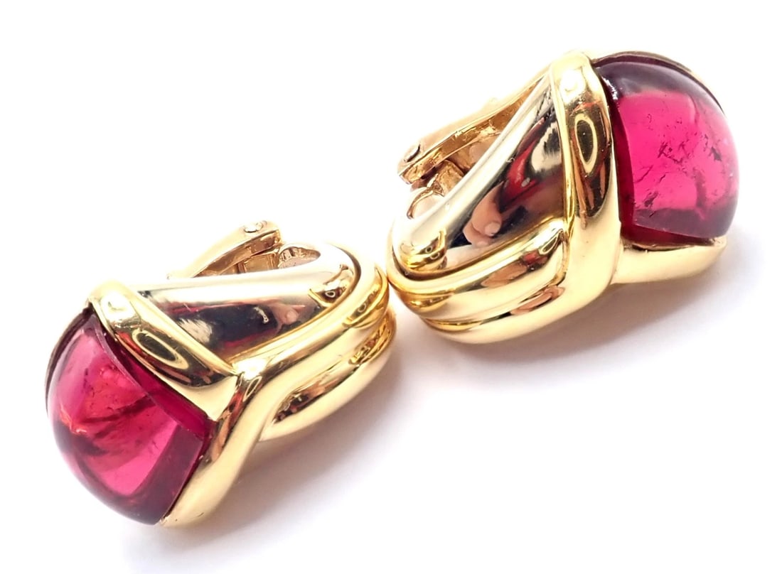 Vintage! Bulgari Bvlgari 18k Yellow & White Gold Pink Tourmaline Earrings - 8