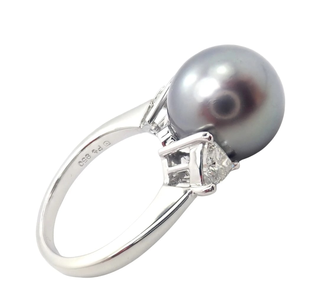 Rare! Mikimoto Platinum .5ctw Diamond 12mm Tahitian South Sea Pearl Heart Ring - 3