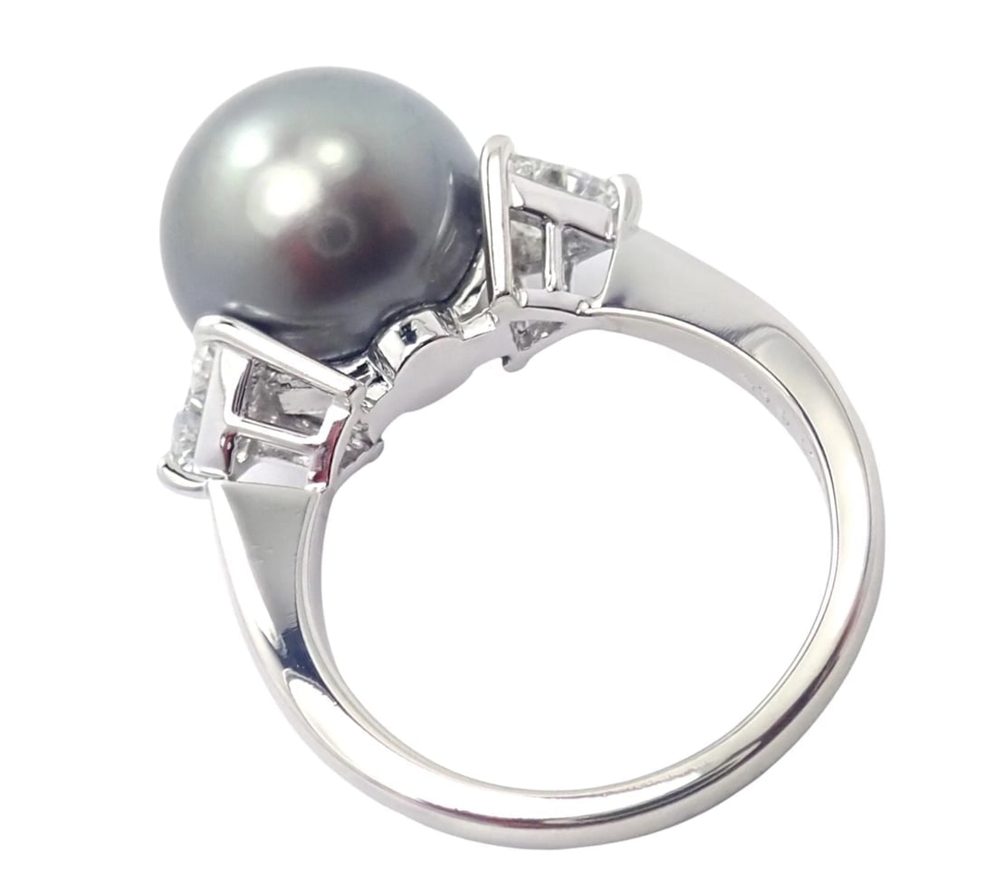 Rare! Mikimoto Platinum .5ctw Diamond 12mm Tahitian South Sea Pearl Heart Ring - 4