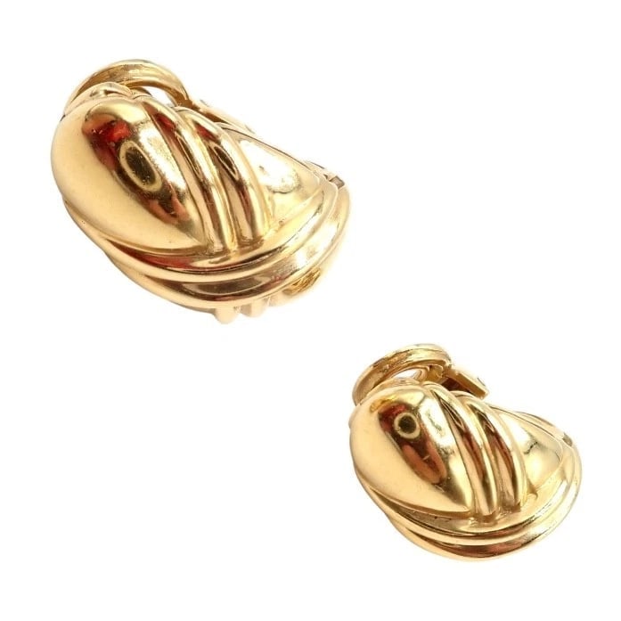 Authentic! Vintage Bulgari Bvlgari 18k Yellow Gold Roma Double X Huggie Earrings - 3
